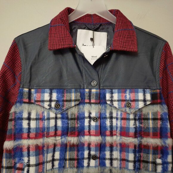 NWT Desigual wool blend Ingrid plaid faux leather bomber jacket, EU L - Picture 9 of 10